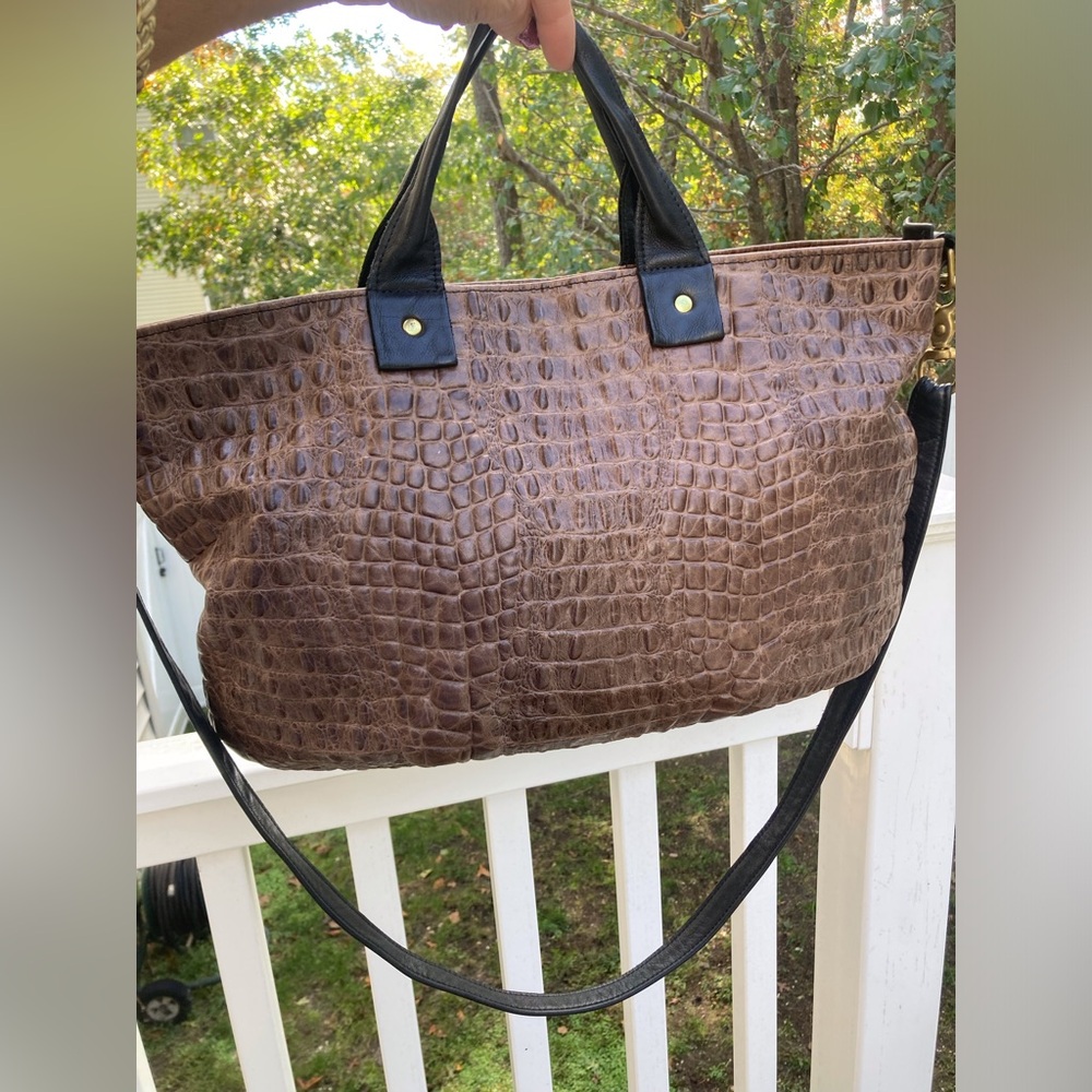 Clare V. Brown Crocodile Embossed Tote Hobo Shoulder Bag Womans Removable Strap - Picture 5 of 16